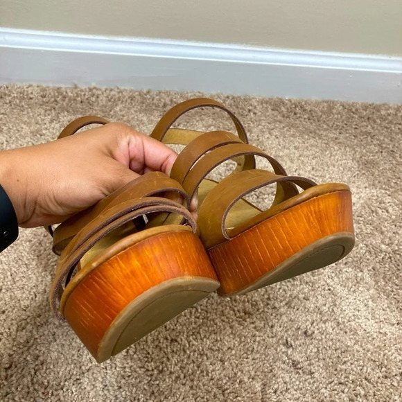 Lucky brand Latinaa strappy wedge sandals brown leather faux wood - Picture 6 of 11